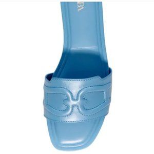 ZARA 100% LEATHER BABY BLUE RAISED DETAIL SLIDE SANDALS